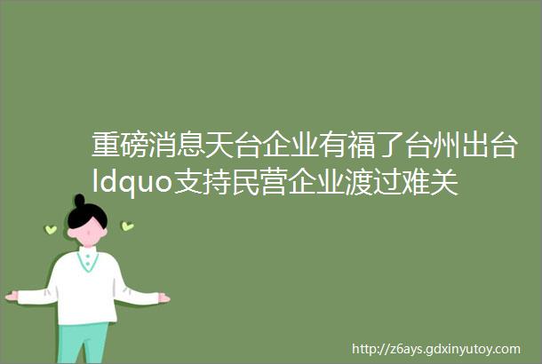 重磅消息天台企业有福了台州出台ldquo支持民营企业渡过难关20条rdquo